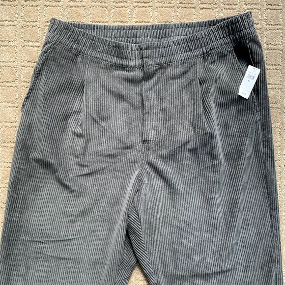 GAP Baggy Corduroy Pants Elastic Waist Women's XL Gray Wide Pull On Pleated NWT - Picture 2 of 10